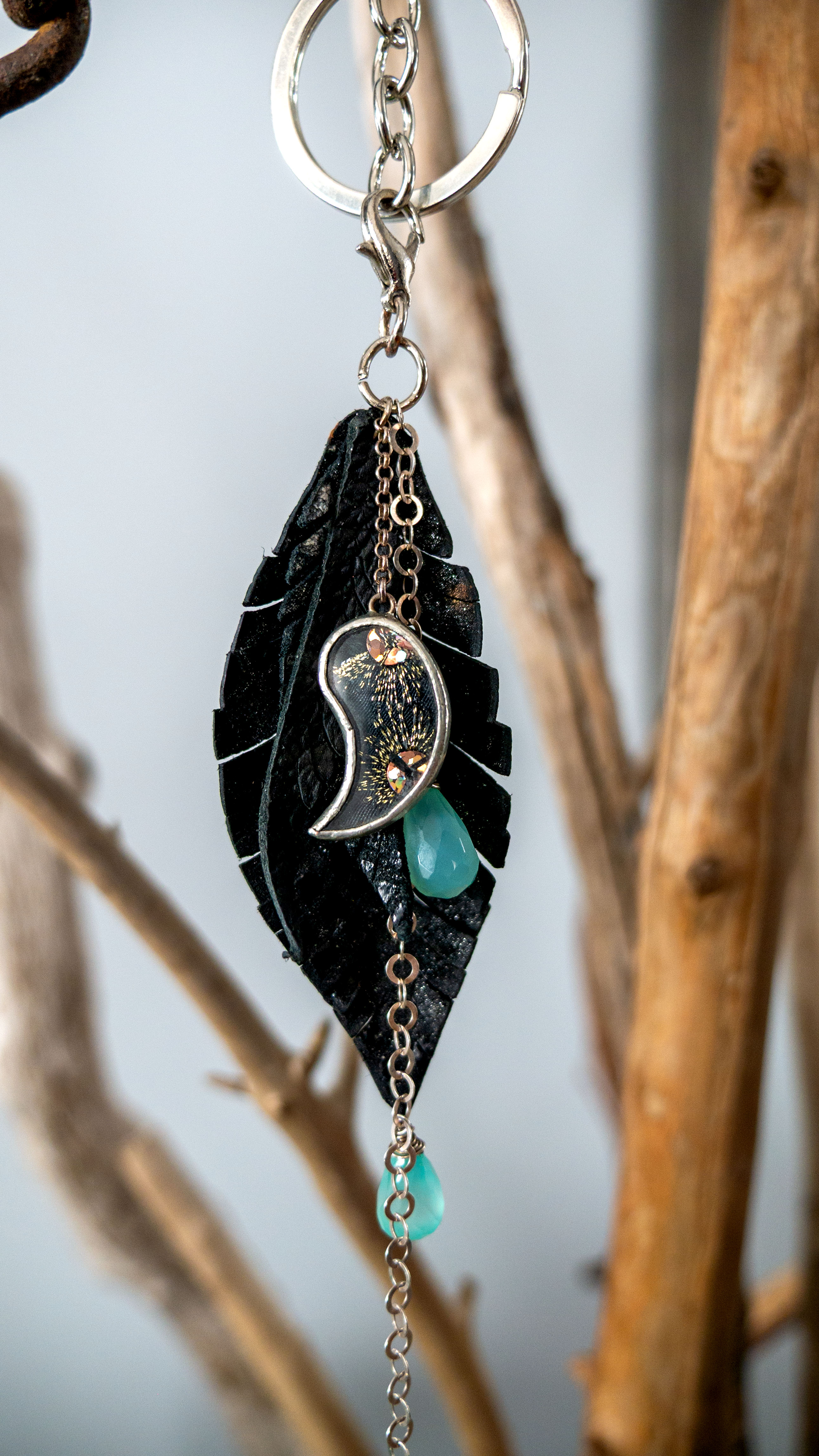 Charm Black leather & silver Style#02