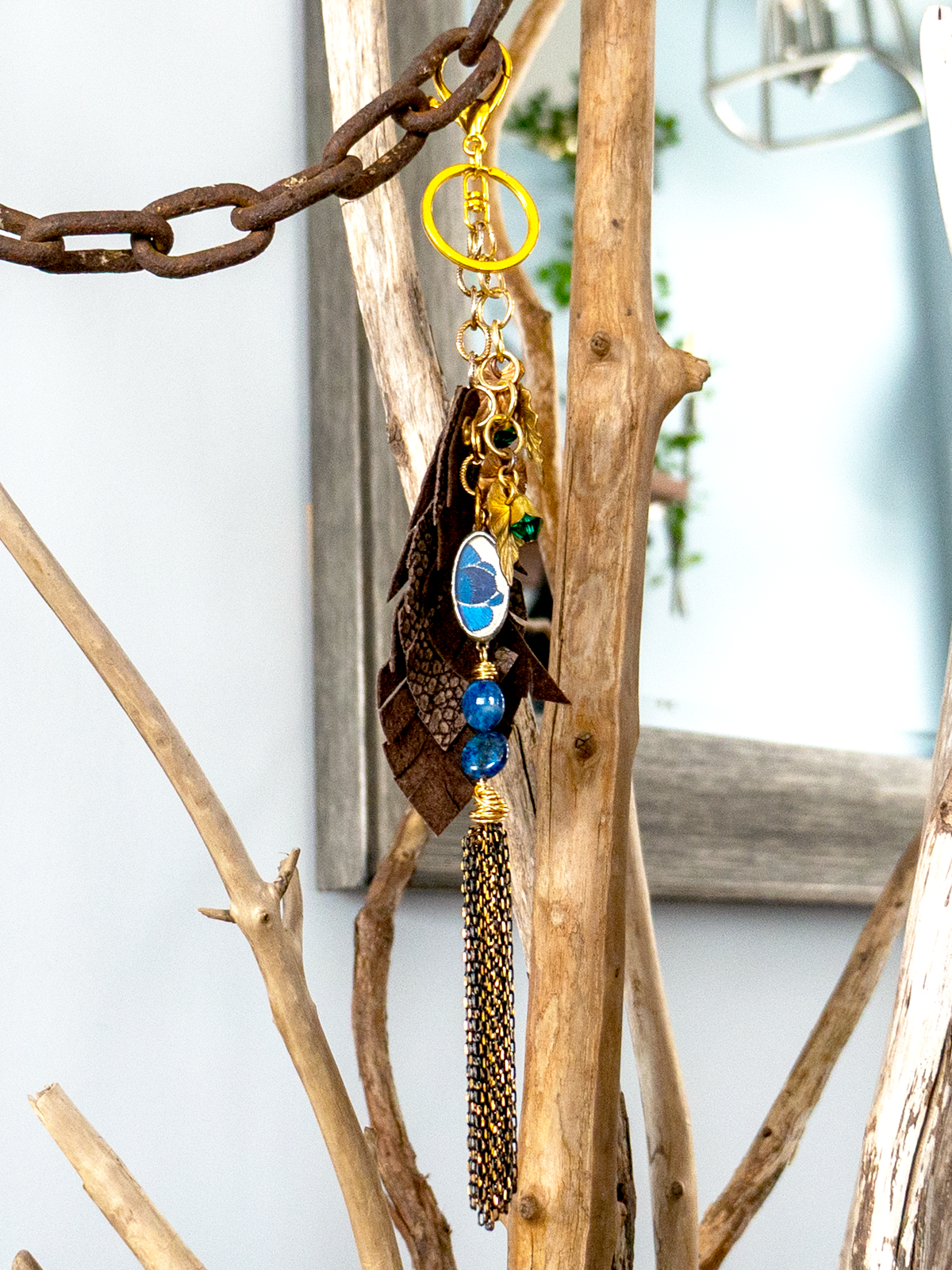 Charm BrownLeather/Gold & Blue #03