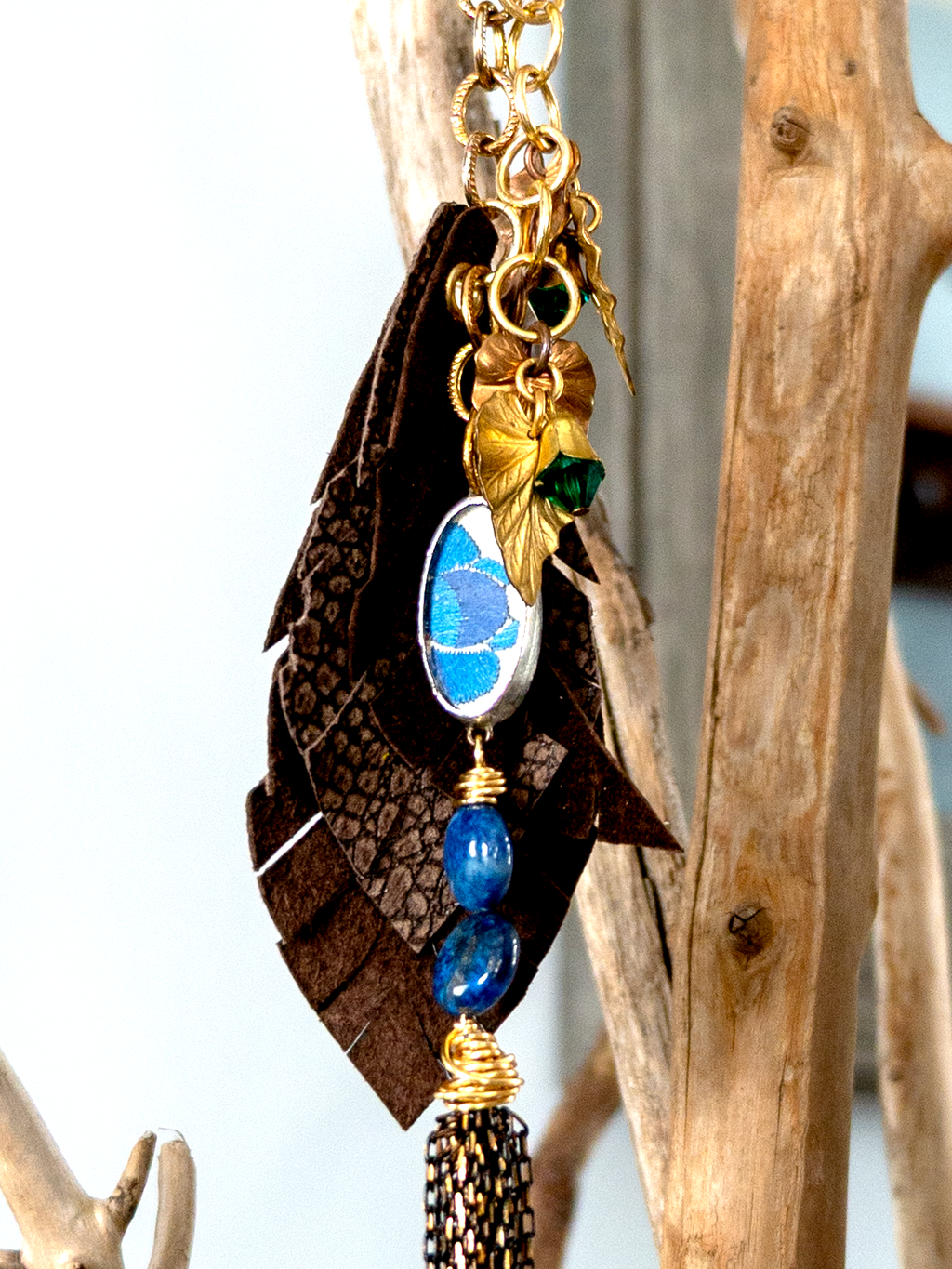 Charm BrownLeather/Gold & Blue #03