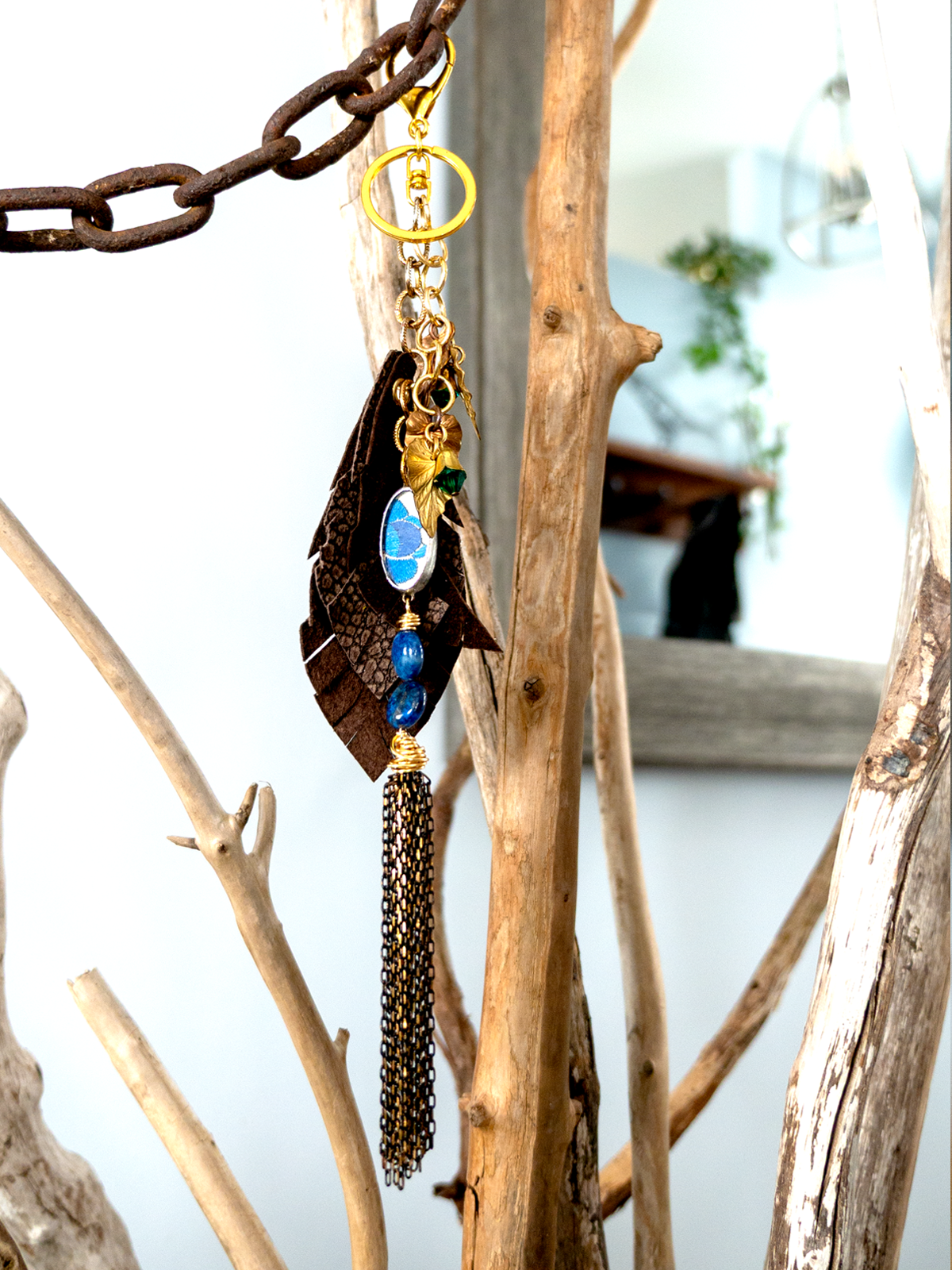 Charm BrownLeather/Gold & Blue #03