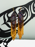 Boucles d'oreilles aubergine à franges dorées