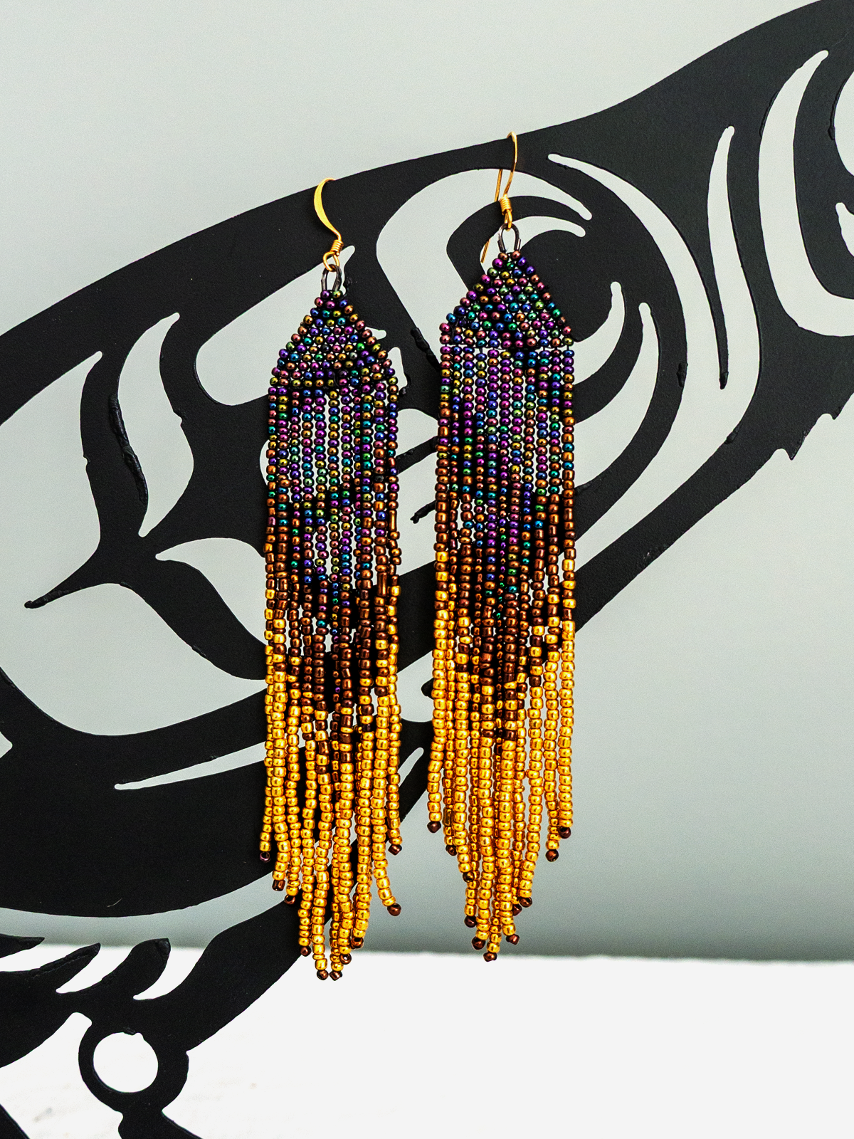 Eggplant gold fringe earrings