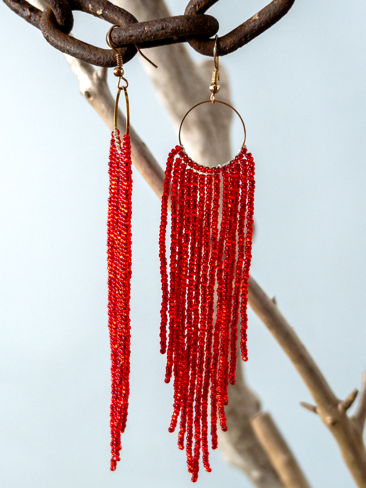 Red fringe earring