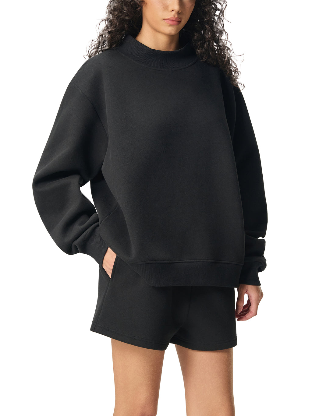 Women's Essential Fleece Mock-Neck Crew Sweatshirt