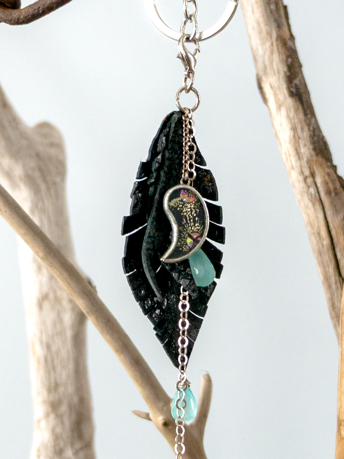 Charm Black leather & silver Style#02