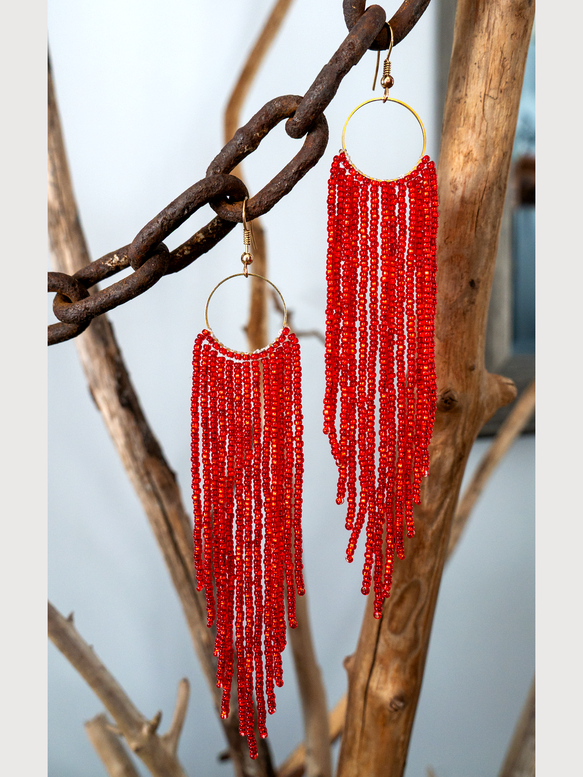 Red fringe earring