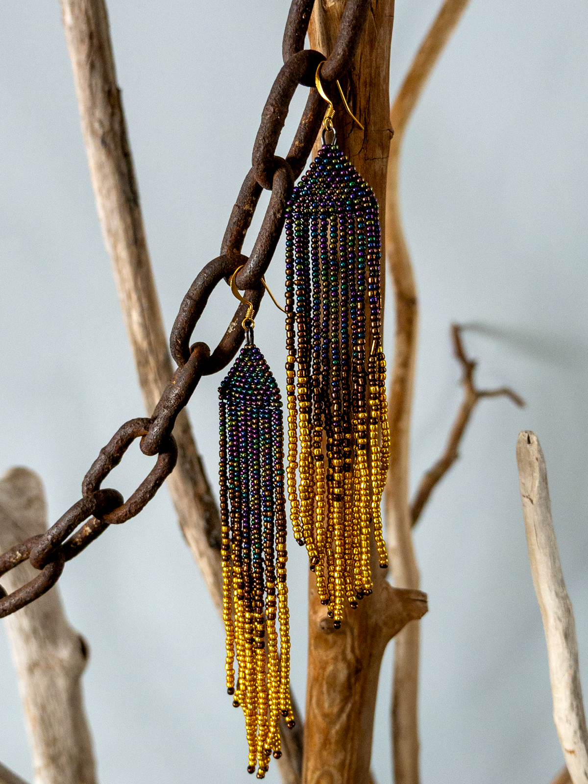Eggplant gold fringe earrings