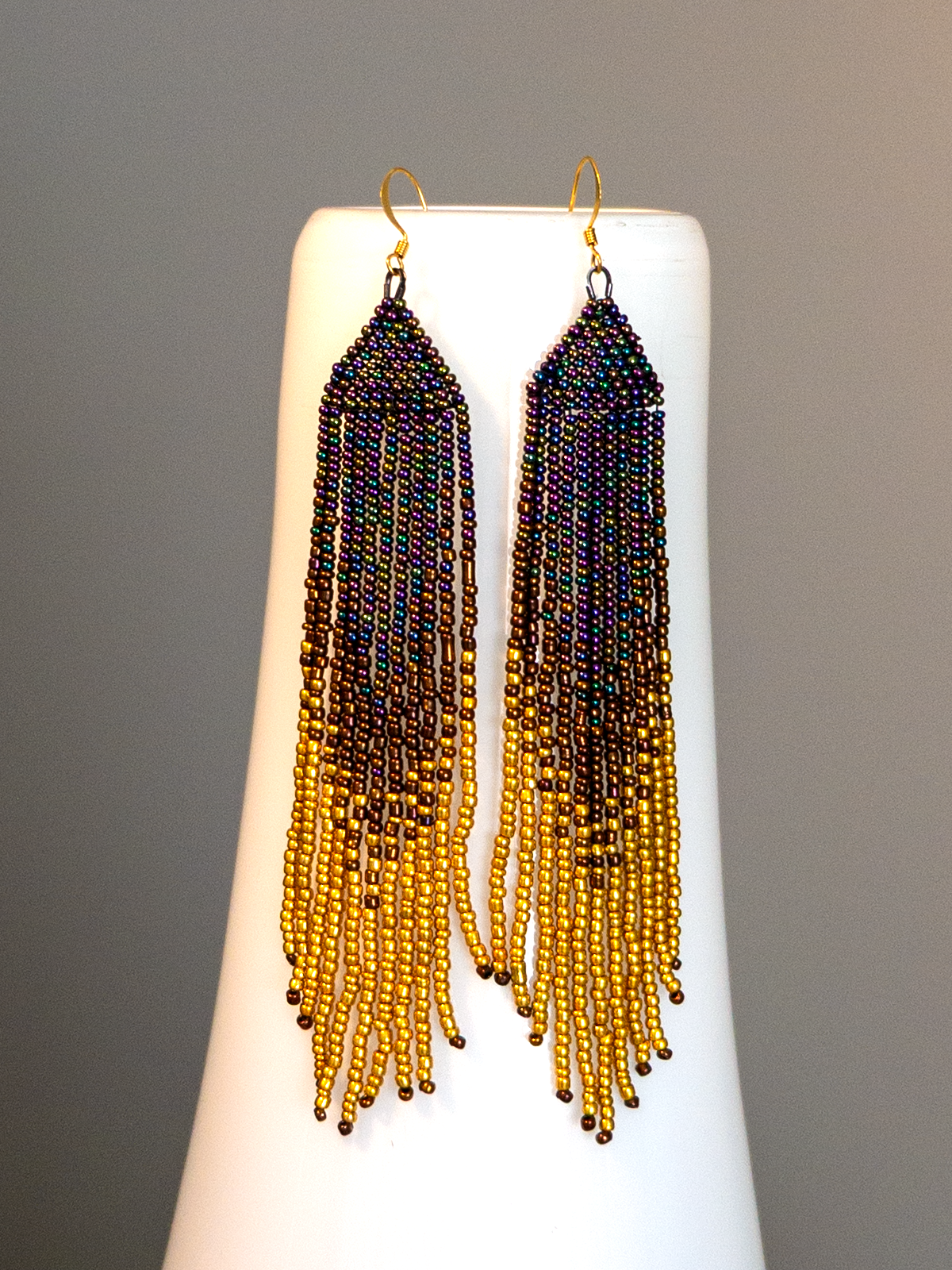 Eggplant gold fringe earrings