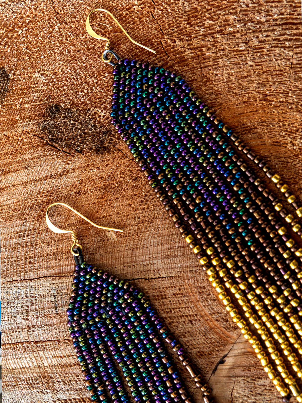 Eggplant gold fringe earrings