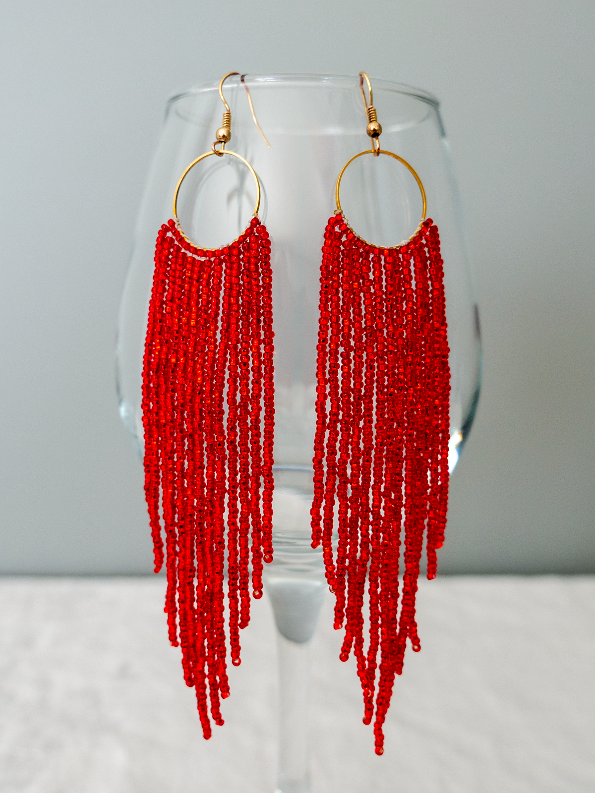 Red fringe earring